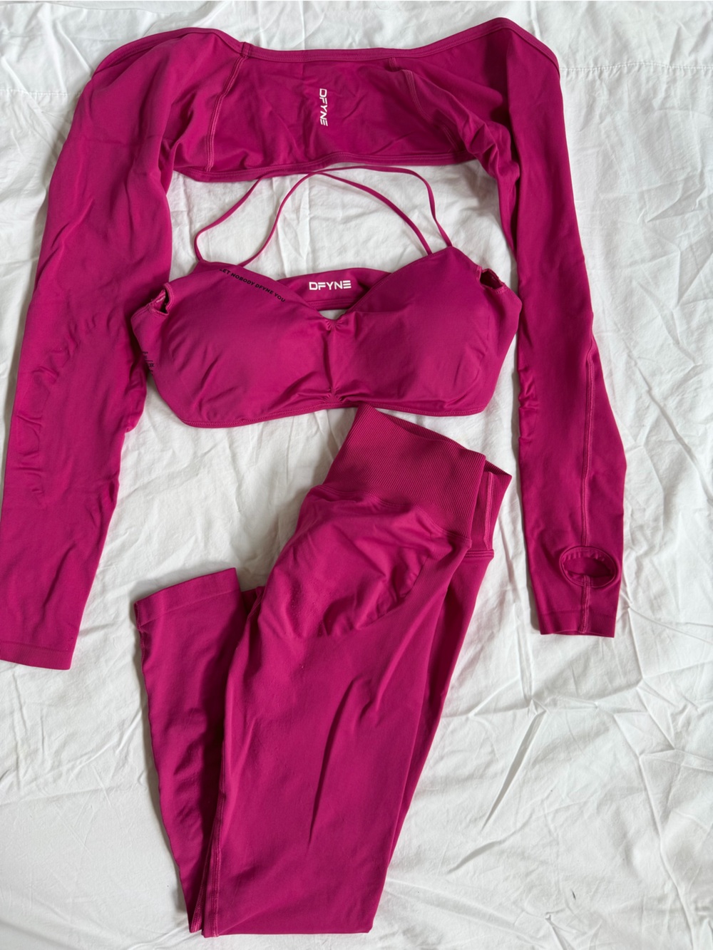DFYNE Women's Fuchsia Three-Piece Active Set - Crop Top & Long Sleeve - Picture 3 of 6